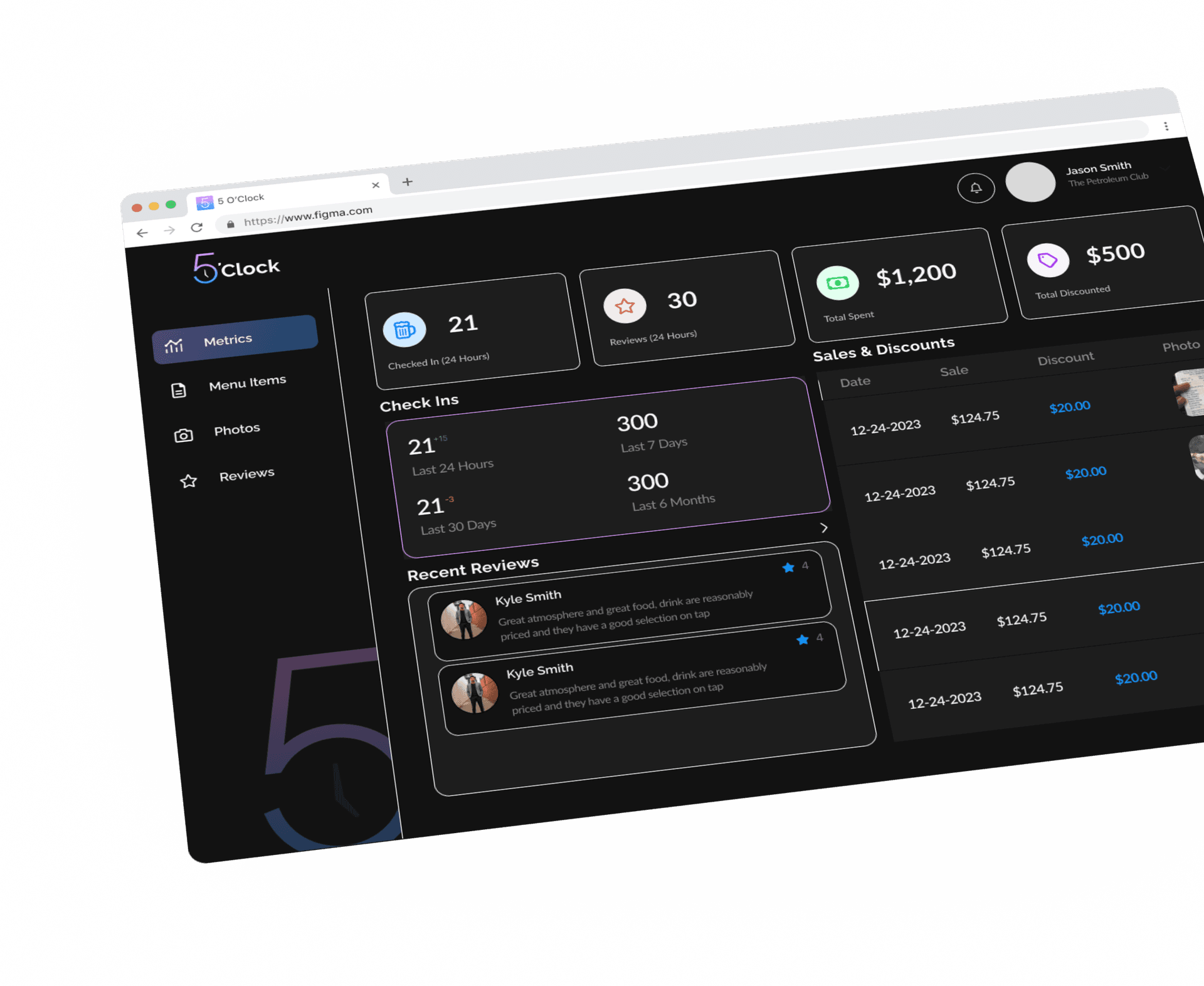 5 O’Clock Vendor Dashboard