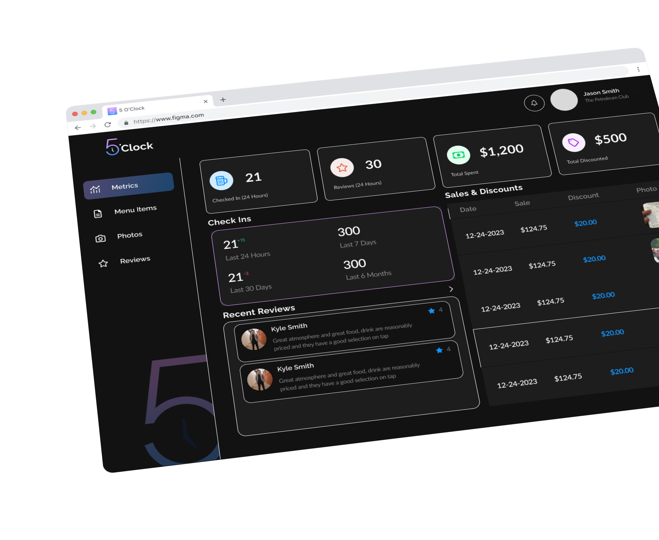 5 O’Clock Vendor Dashboard